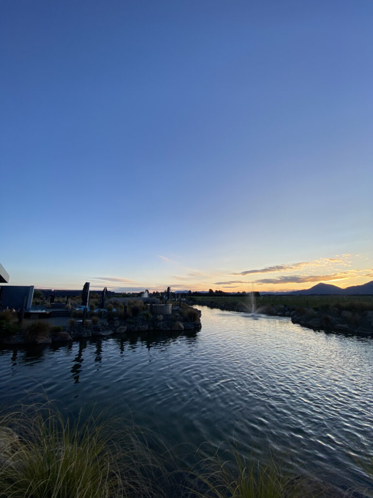 Sunset over the Southern Alps, New Zealand, from Ōpuke Hot Pools in Methven.